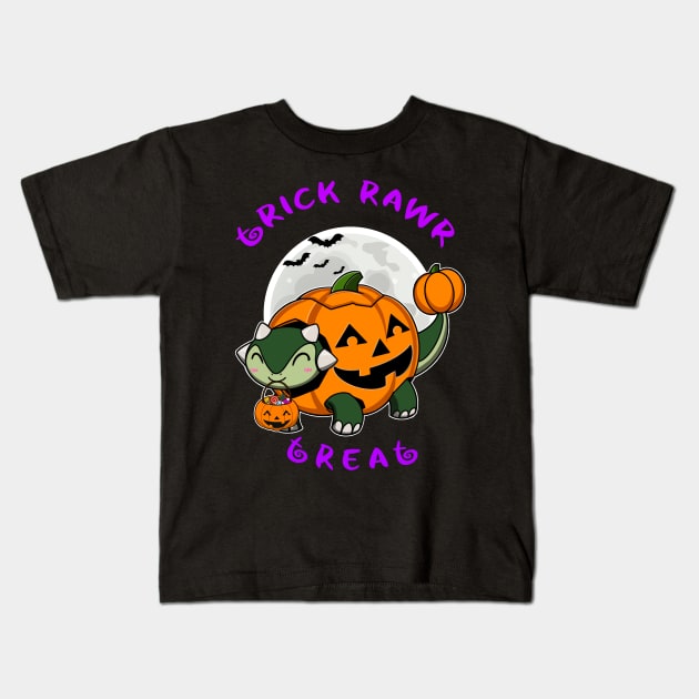 Trick Rawr Treat | Halloween Dinosaur costume cute Ankylosaur kawaii jack o lantern Kids T-Shirt by JustJoshDesigns